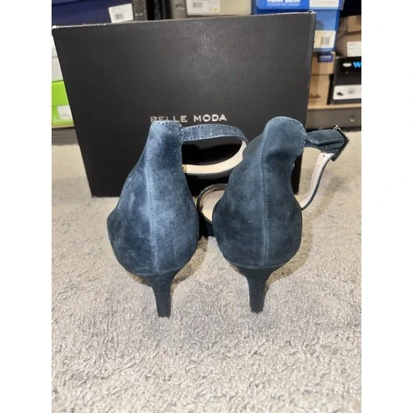 NWB Pelle Moda 8.5m KELDA-SU Slingback Pumps Navy Kid Suede Beige Shoes - Picture 4 of 6